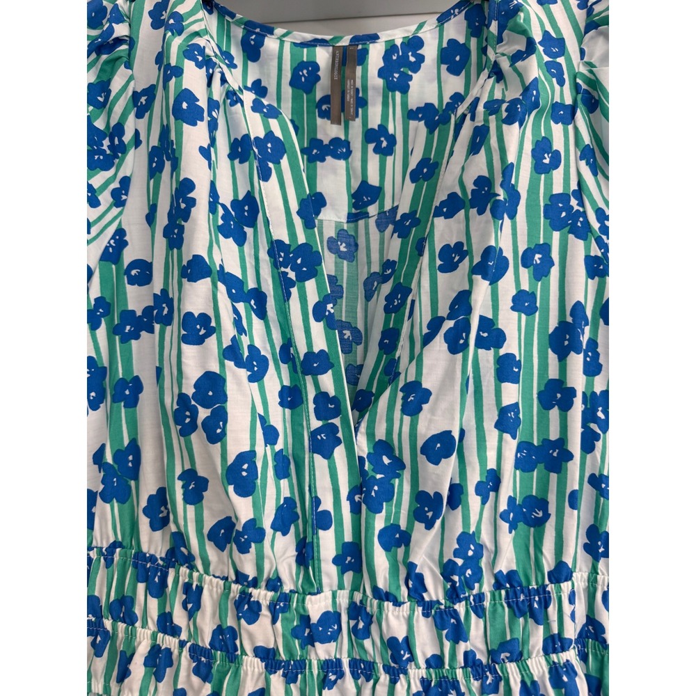 Anthropologie Floral Striped Tiered Maxi Dress Cotton Blue Green White Size L - Picture 6 of 11